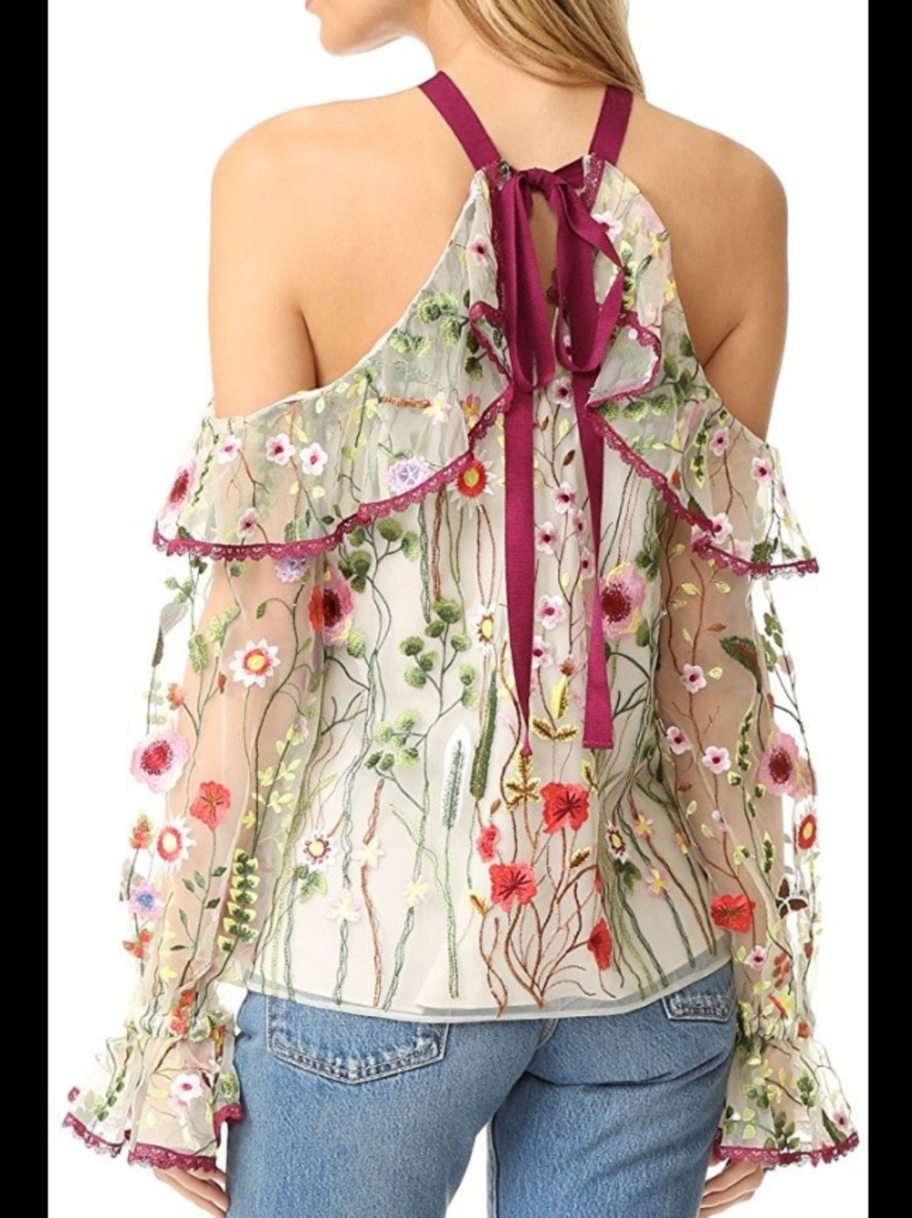 Alexis Floral Embroidered Cold-Shoulder Top in Cream - Picture 2 of 5